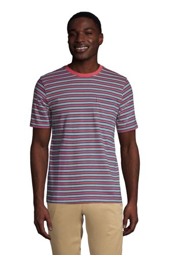 【ランズエンド LANDS' END】メンズ・スーパーT／ストライプ／ポケット付き／半袖/XL/ブルー