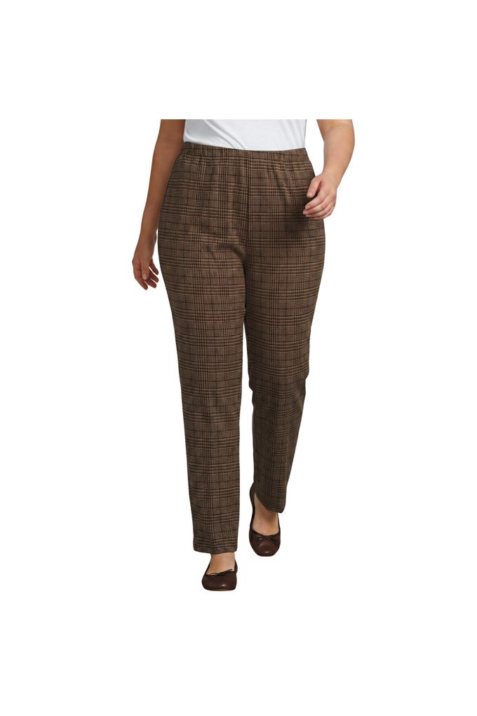 Lands' End Plus Size Sport Knit High Rise Pants In Brown
