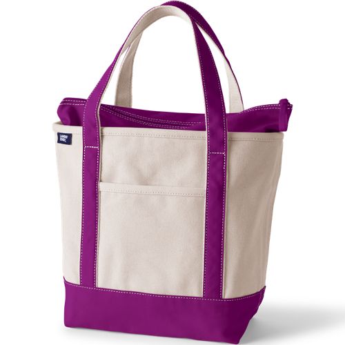 Medium Natural 5 Pocket Zip Top Canvas Tote Bag, Front