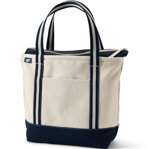Medium Zip Top Canvas Tote Bag, Women, size: one size, regular, Ivory, Cotton, by Lands' End