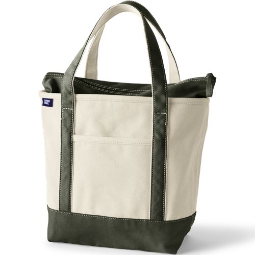 Medium Zip Top Canvas Tote Bag, Women, size: one size, regular, Ivory, Cotton, by Lands' End