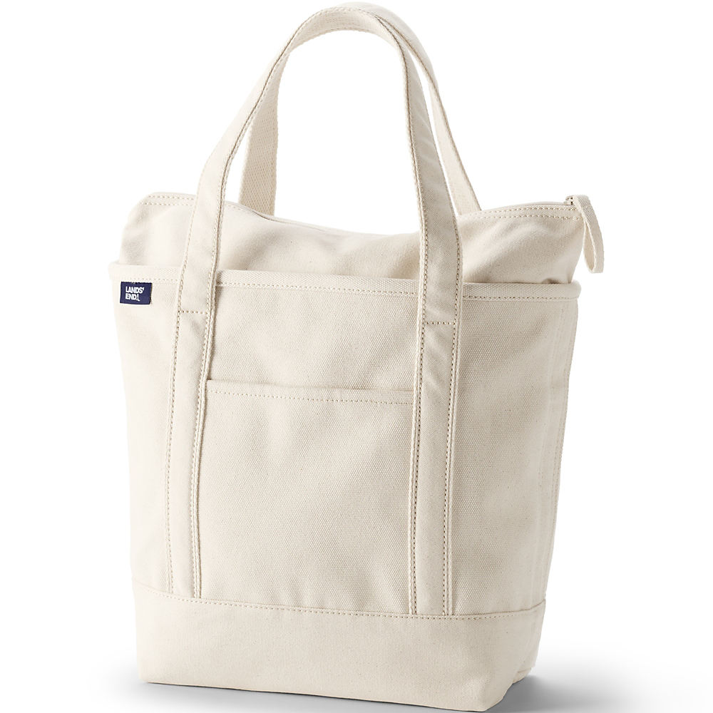 Medium Zip Top Canvas Tote Bag, Women, size: one size, regular, Ivory, Cotton, by Lands' End