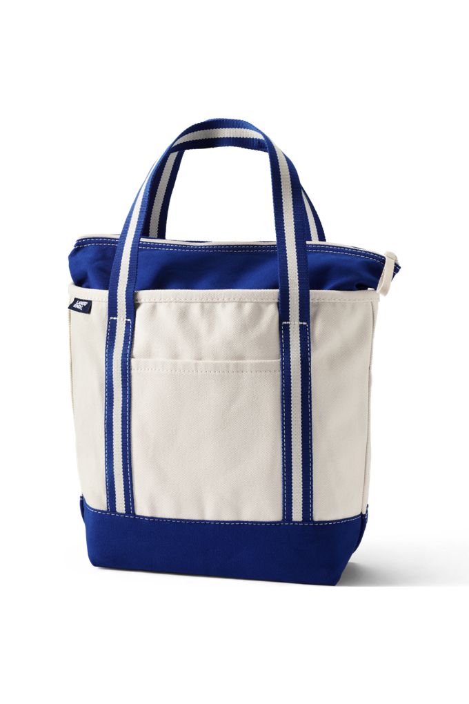 Medium 5 Pocket Zip Top Canvas Tote Bag - Lands' End - Blue