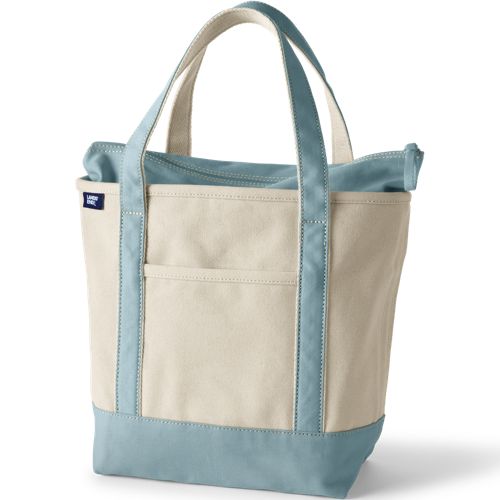Medium Zip Top Canvas Tote Bag, Women, size: one size, regular, Ivory, Cotton, by Lands' End
