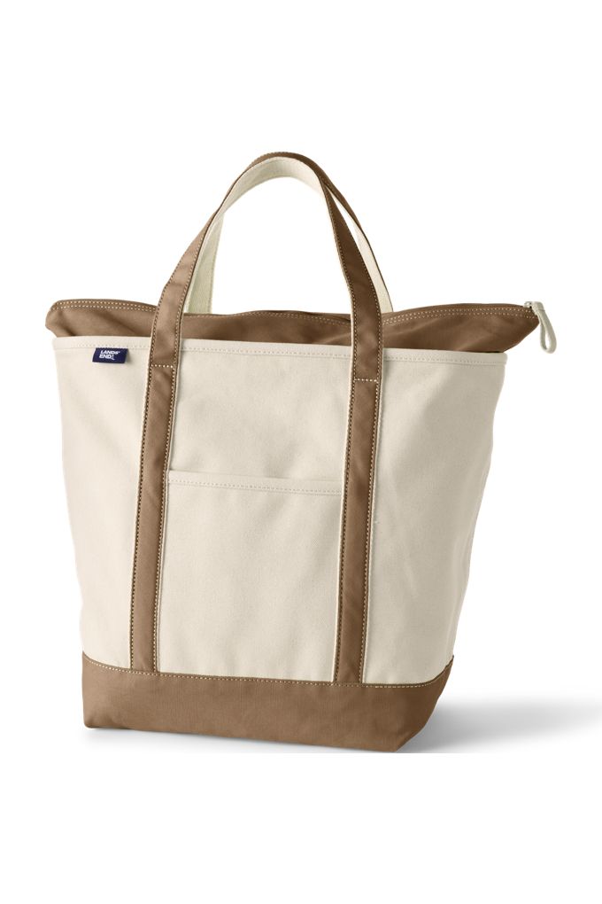 Large 5 Pocket Zip Top Canvas Tote Bag - Lands' End - Brown