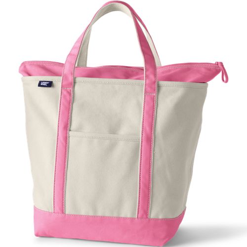 Lands' End Small Natural Zip Top Canvas Tote Bag