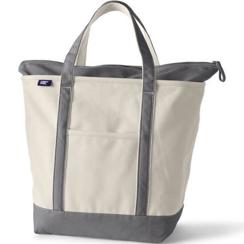 Lands' End Natural Zip Top Canvas Tote Bag, Size: Small