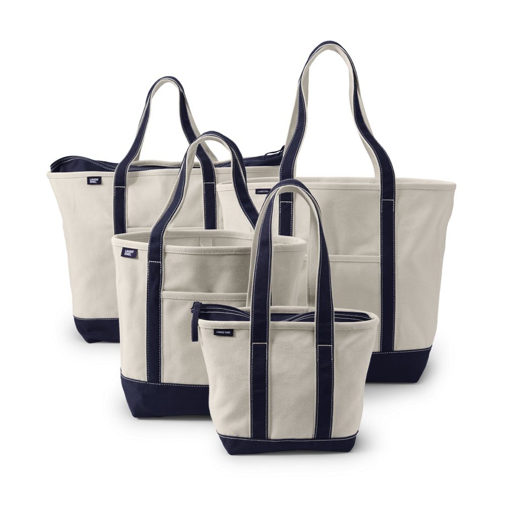 Lands' End Large Natural 5 Pocket Open Top Long Handle Canvas Tote Bag - -  Natural/silver Graphite : Target