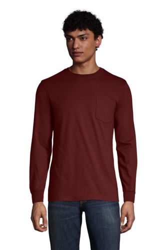 【ランズエンド LANDS' END】メンズ・スーパーT／ポケット付き／長袖/S/レッド