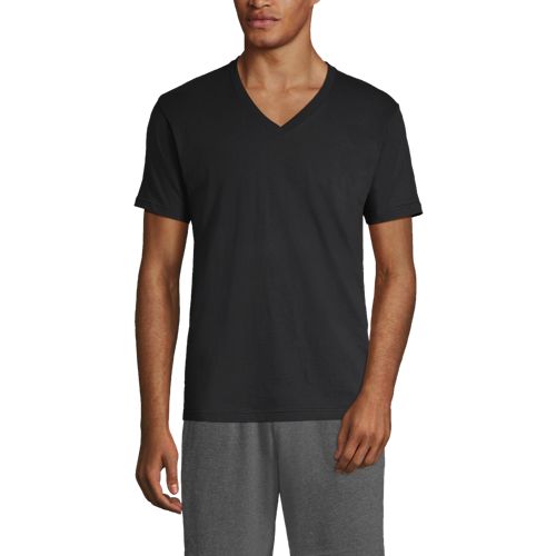  Lands' End Kurzarm-shirt Mit V-ausschnitt (3er-set), Herren, Größe:44-46 Regular, Schwarz, Baumwolle, By Lands' End 