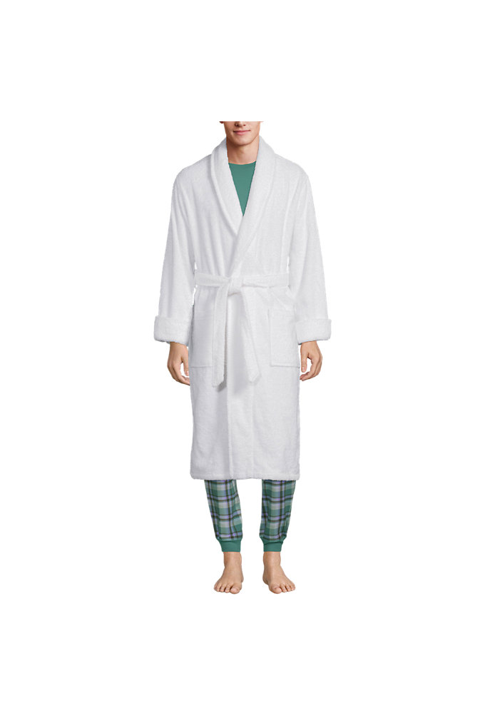 Men's Tall Calf Length Turkish Terry Robe - Lands' End - White - M