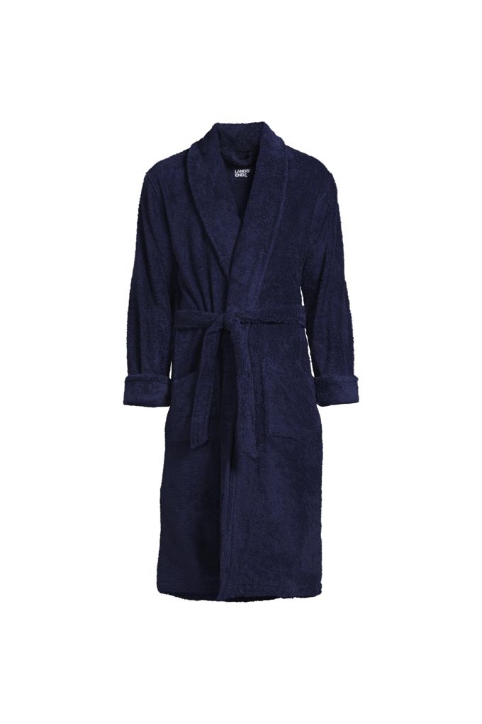 Lands' End Men's Big And Tall Calf Length Turkish Terry Robe In Blue