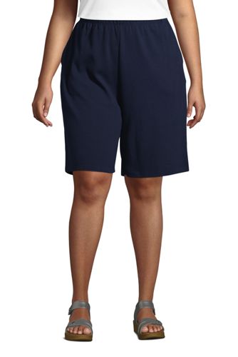 Women's Plus Size Sport Knit High Rise Elastic Waist Pull On Shorts |  Lands' End