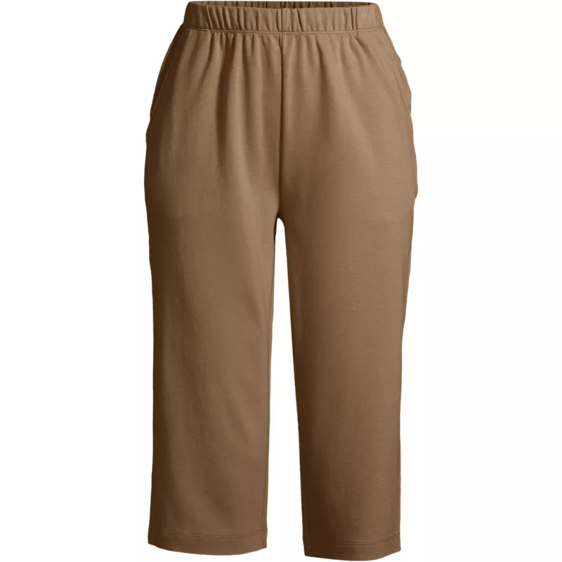 Women's Plus Size Sport Knit High Rise Elastic Waist Capri Pants, Front