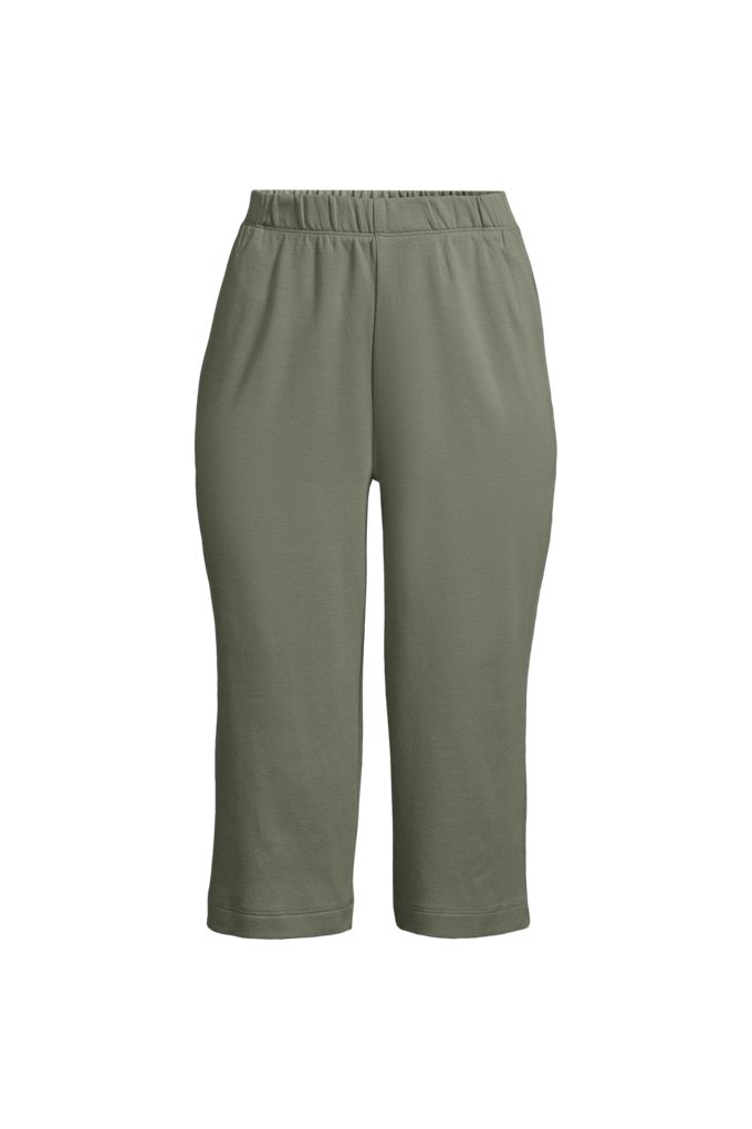 Lands' End Women's Plus Size Sport Knit High Rise Elastic Waist Capri Pants In Green
