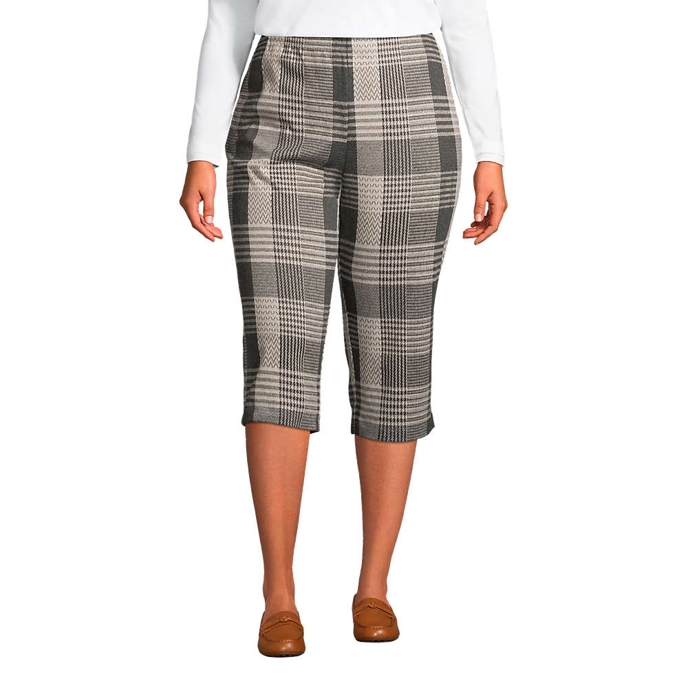 Women's Plus Size Sport Knit High Rise Elastic Waist Pull On Capri Pants, Front