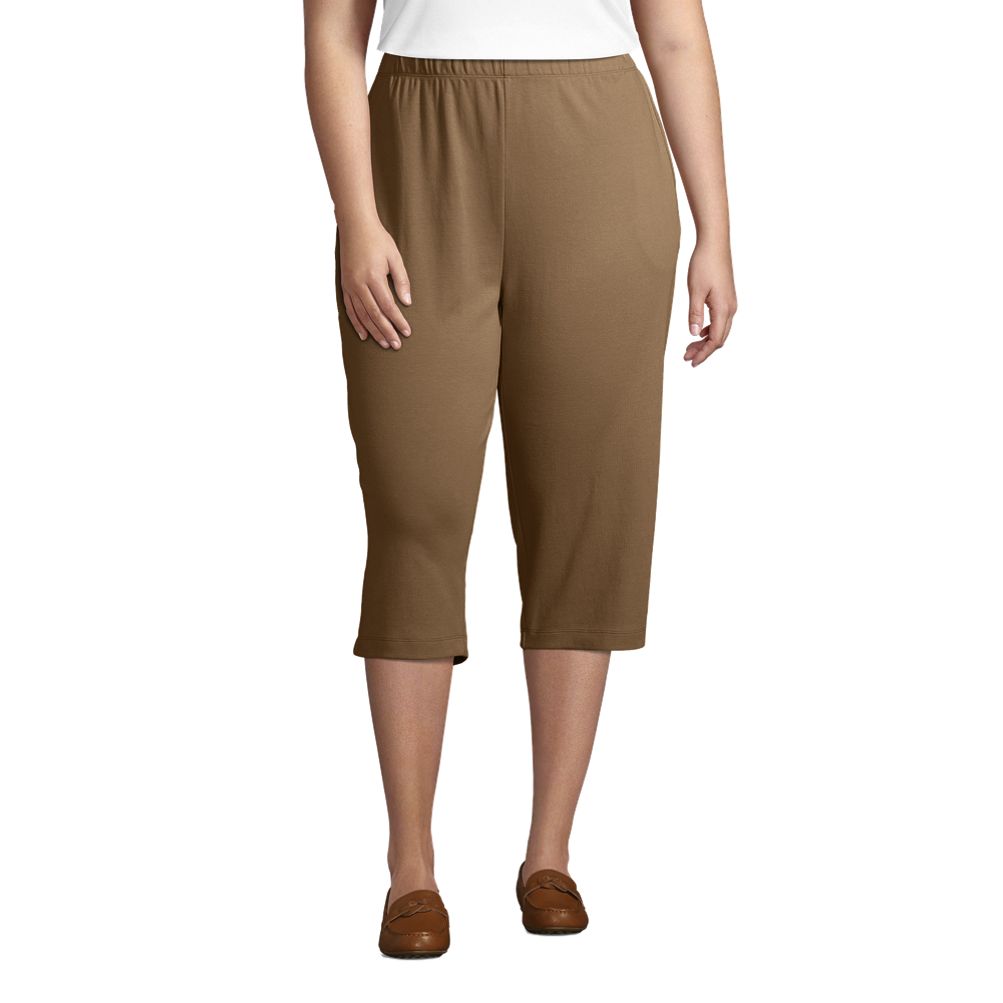 Lands' End Plus Sport Knit High Rise Elastic Waist Pull On Capri Pants