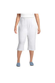 Womens Plus Size ¾ Plain Cropped Elasticated Capri Shorts Pants 12-24 