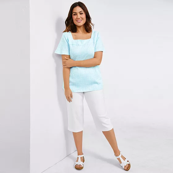 Women's Plus Size Sport Knit High Rise Elastic Waist Capri Pants - primary