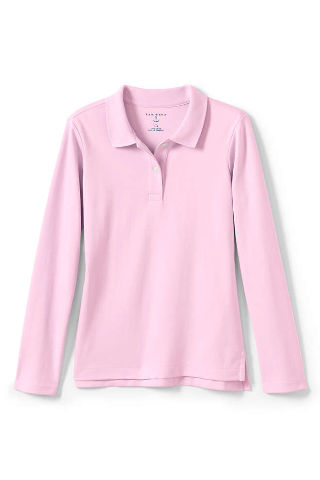 School Uniform Girls Long Sleeve Feminine Fit Interlock Polo Shirt, Front
