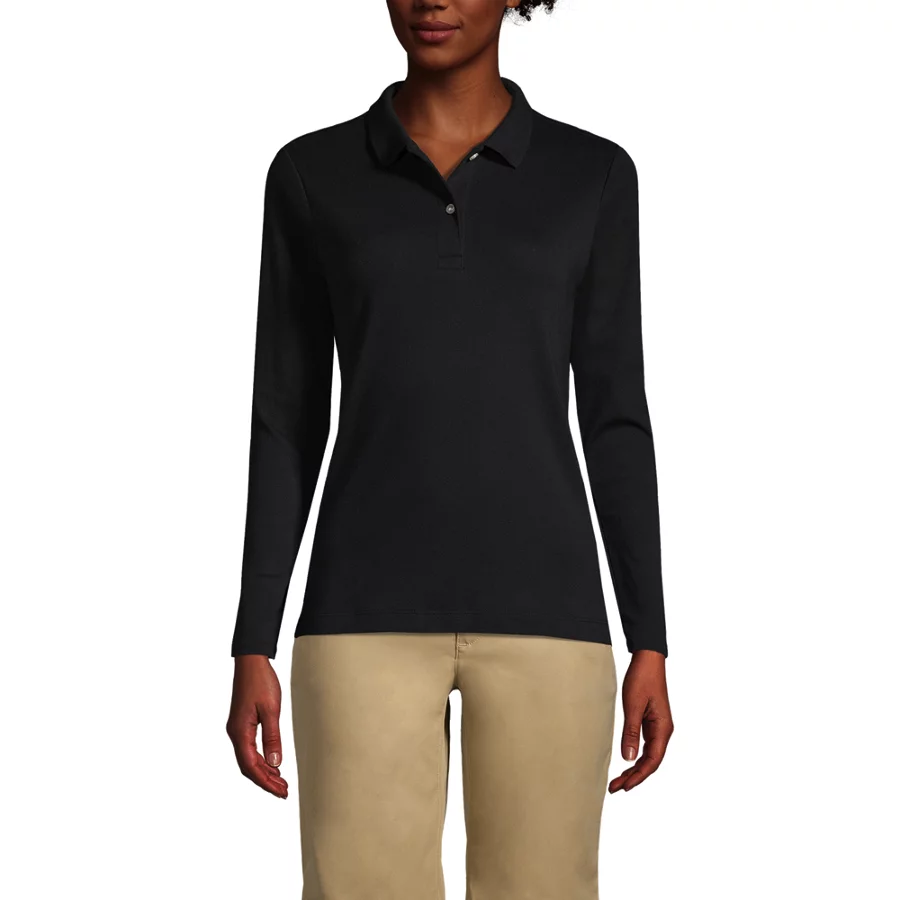 School Uniform Girls' Long Sleeve Feminine Fit Interlock Polo Shirt