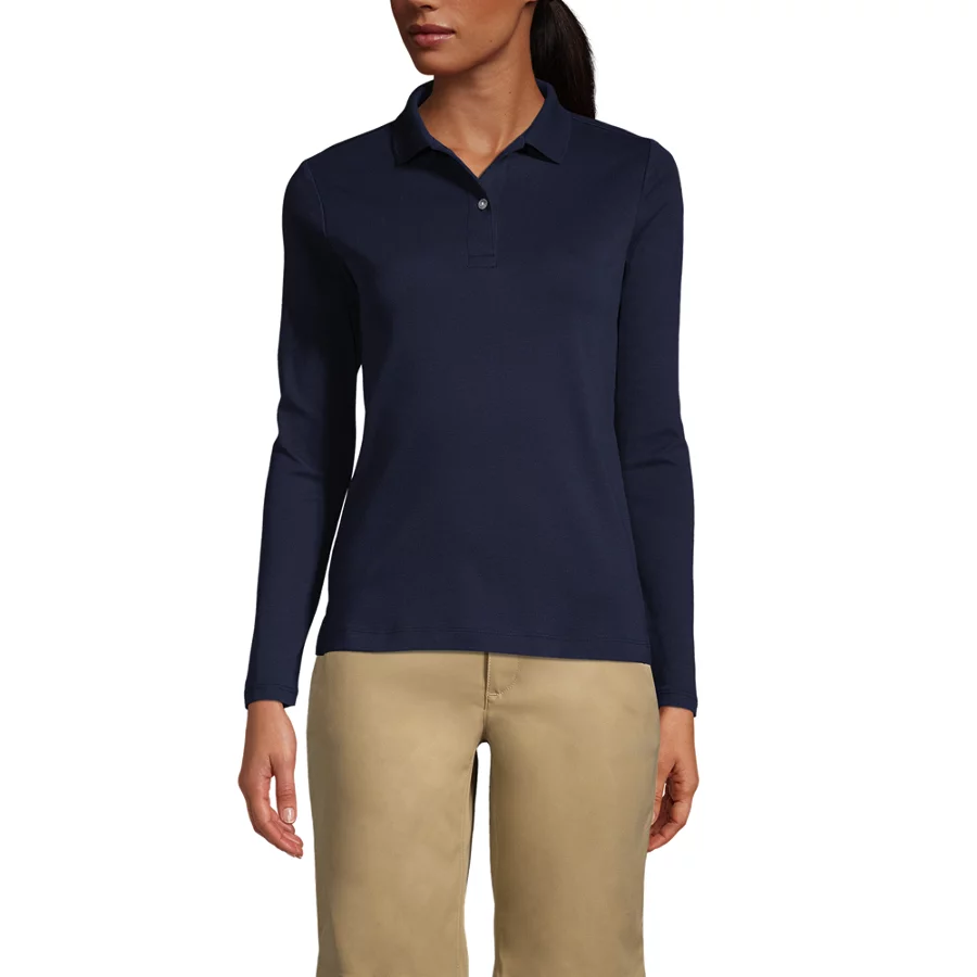 School Uniform Girls' Long Sleeve Feminine Fit Interlock Polo Shirt view 2