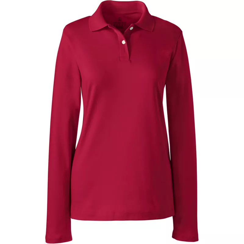Women's Long Sleeve Feminine Fit Interlock Polo Shirt, Front