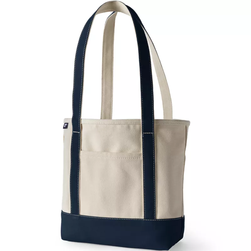 Medium 5 Pocket Open Top Long Handle Canvas Tote Bag, Front