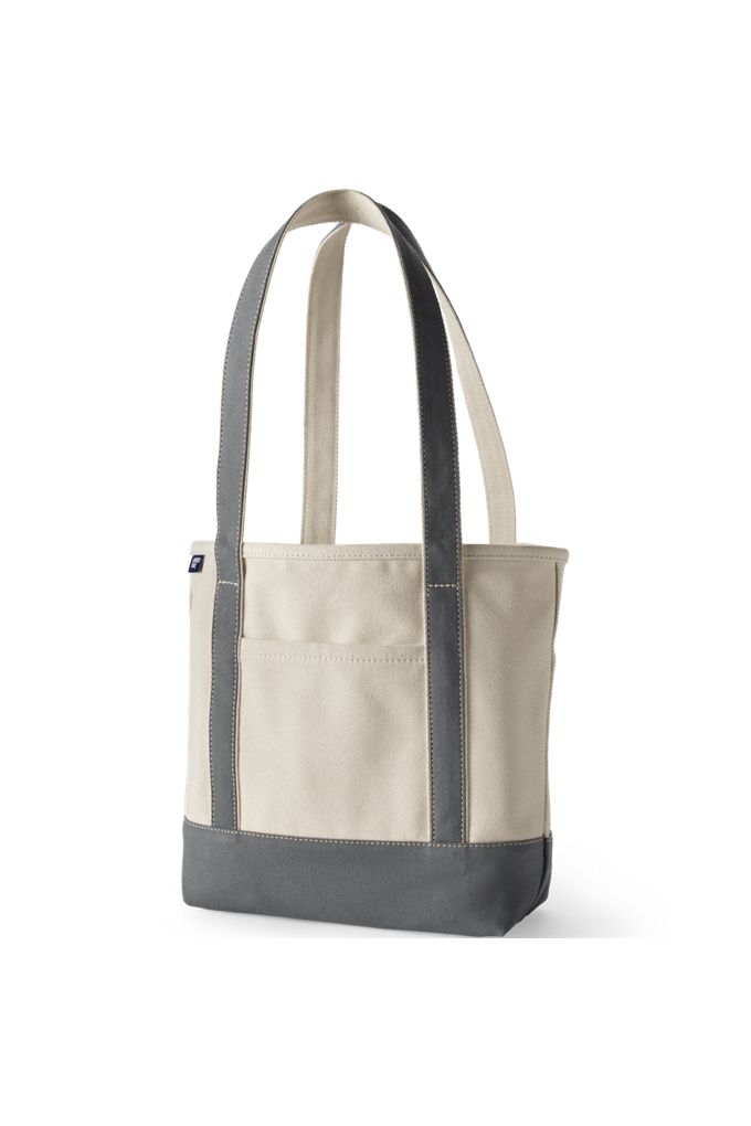 Medium Natural 5 Pocket Open Top Long Handle Canvas Tote Bag - Lands' End - Ivory