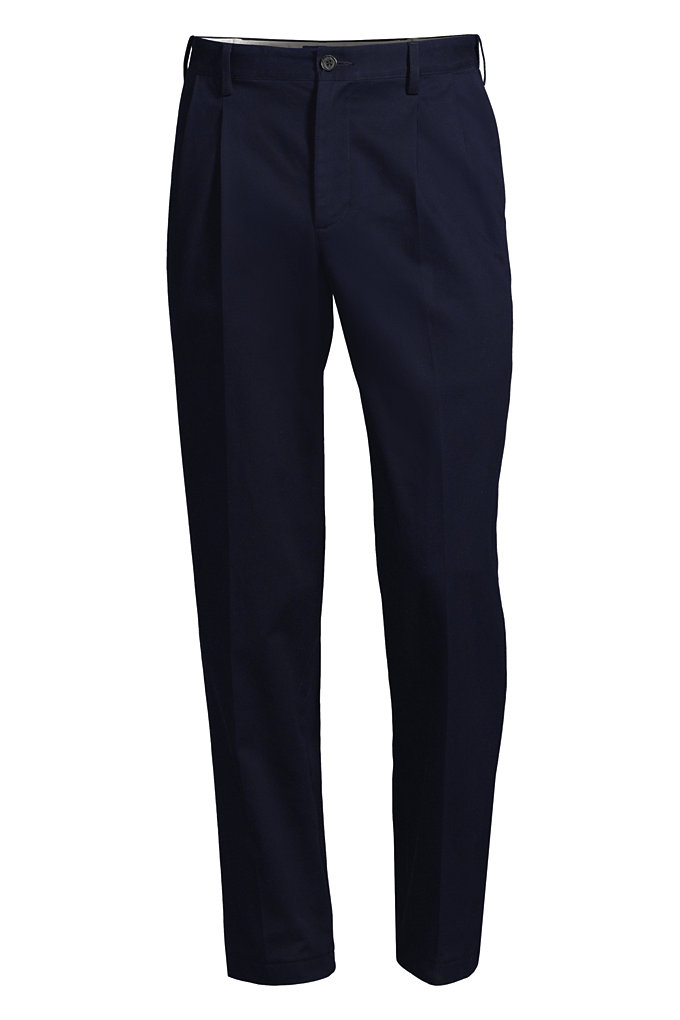 Men's Big and Tall Comfort Waist Pleated No Iron Chino Pants - Lands' End - Blue - 46 on Lands