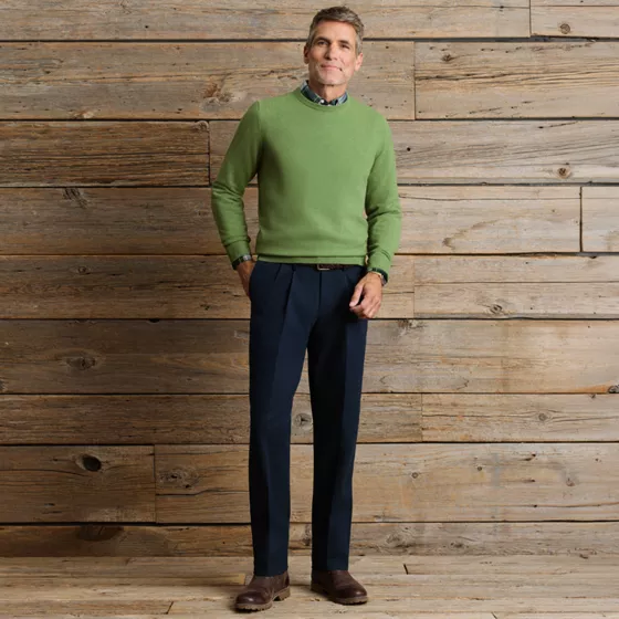Men's No Iron Comfort Waist Traditional Fit Pleated Front Chino Pant - primary