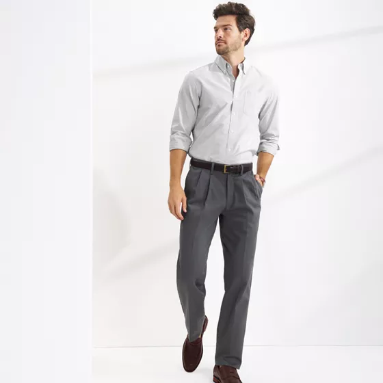 Men's No Iron Comfort Waist Traditional Fit Pleated Front Chino Pant - primary
