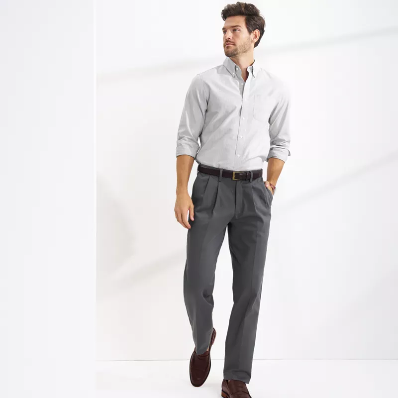 Men's No Iron Comfort Waist Traditional Fit Pleated Front Chino Pant, alternative image