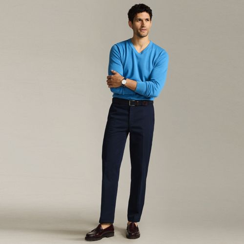 Non-iron Chinos, Flat front, Comfort Waist, Men, size: 33 30, regular, Blue, Cotton, by Lands' End