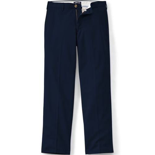 Flat Front Non-iron Chinos, Traditional Fit, Men, size: 40, regular, Blue, Cotton, by Lands' End