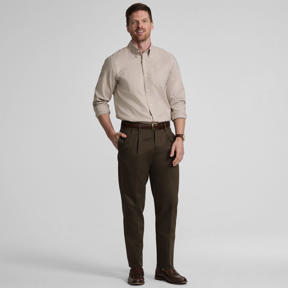 Men's No Iron Traditional Fit Pleated Front Chino Pant | Lands' End