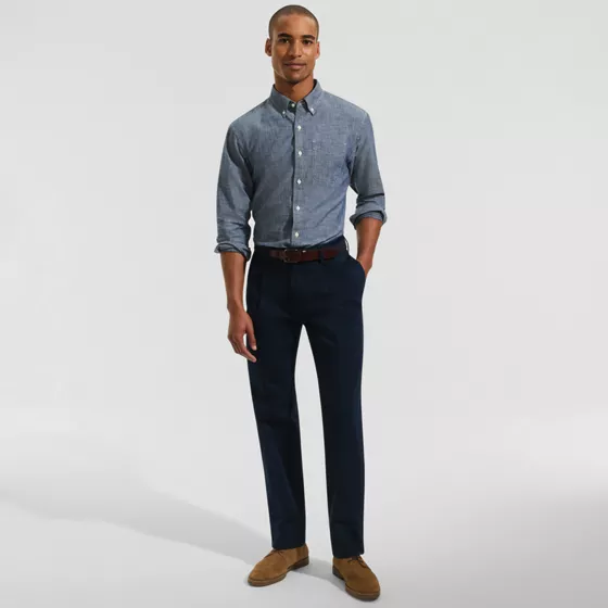 Men's Long No Iron Traditional Fit Pleated Front Chino Pant - primary