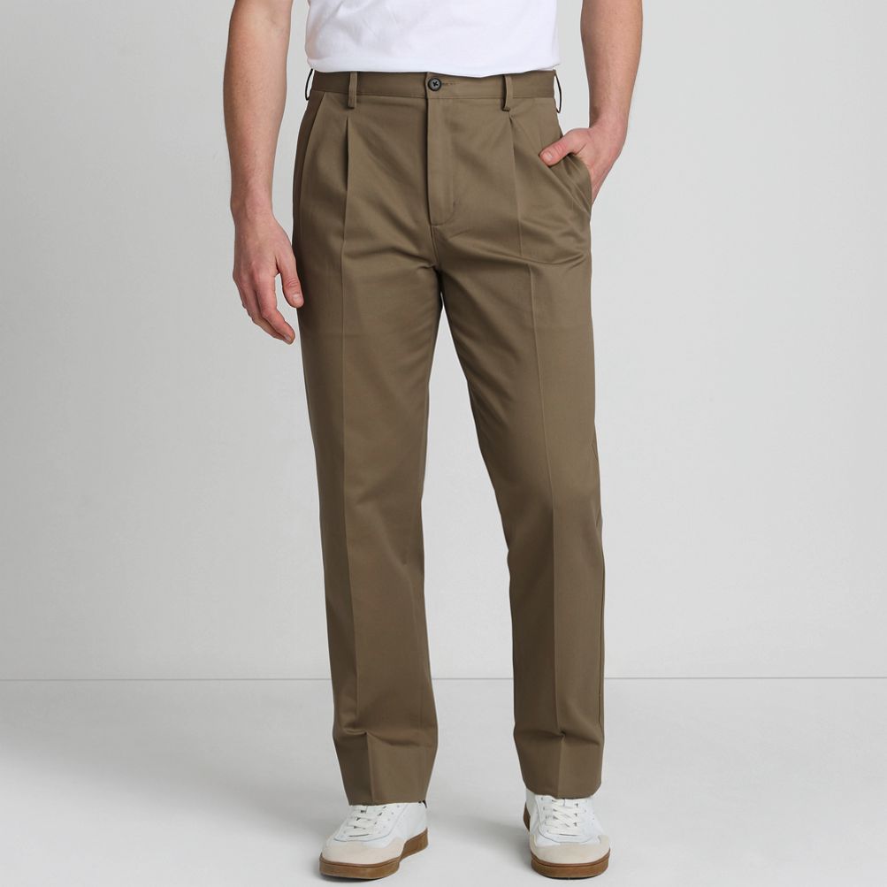 Lands End Traditional Fit Pleated No Iron Chino Pants Balsam Bark 38 New 299565