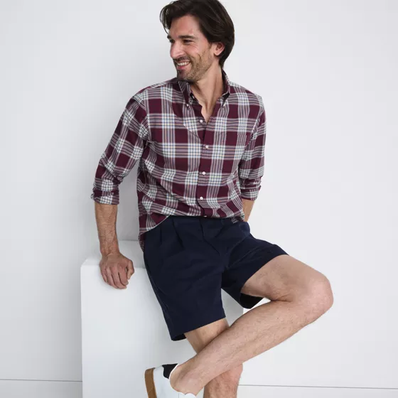 Men's No Iron 6" Comfort Waist Pleated Front Chino Short - primary