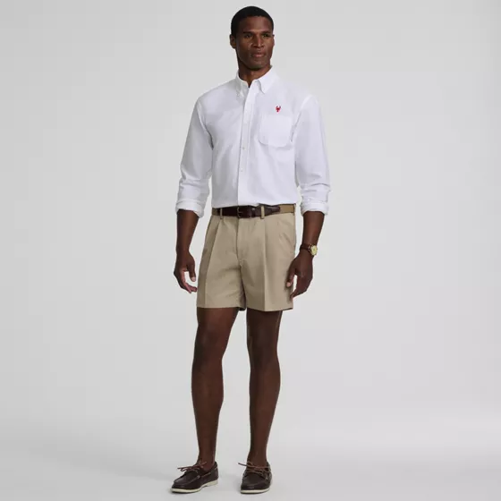Men's No Iron 6" Comfort Waist Pleated Front Chino Short - primary