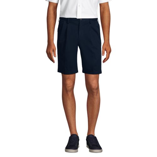 Men's No Iron 9" Comfort Waist Pleated Front Chino Short, Front