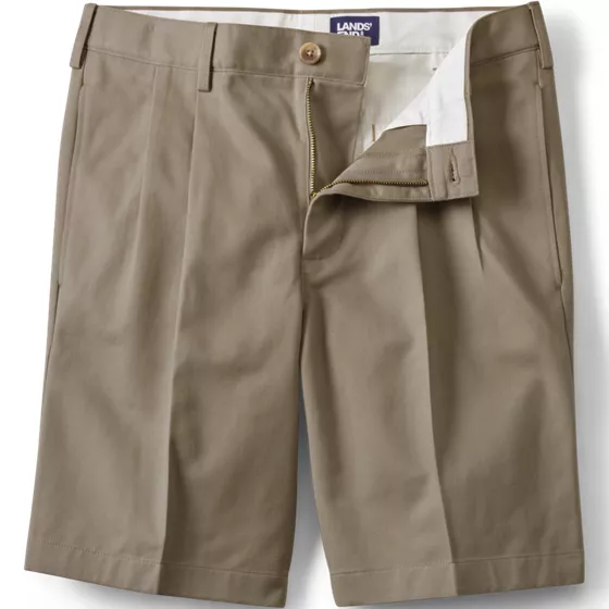 Men's No Iron 9" Comfort Waist Pleated Front Chino Short - primary