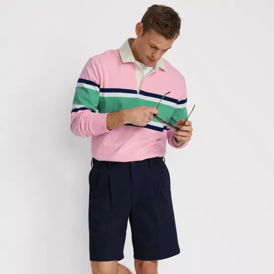 Men's No Iron 9" Comfort Waist Pleated Front Chino Short - primary