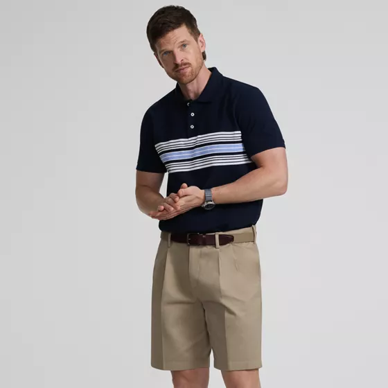Men's No Iron 9" Comfort Waist Pleated Front Chino Short - primary