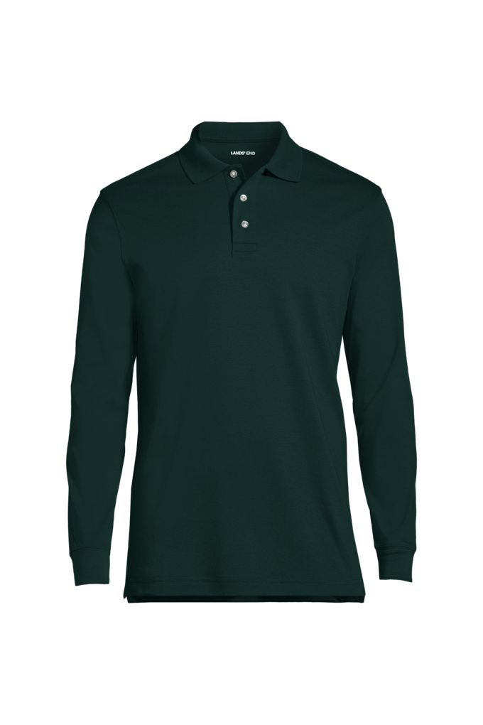 Lands' End School Uniform Men's Tall Long Sleeve Interlock Polo Shirt In Green
