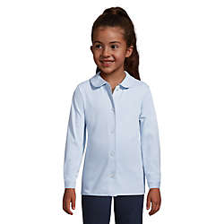 Little Girls Long Sleeve Button Front Peter Pan Collar Knit Shirt, Front