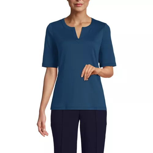 Women's Cotton Polyester Modern Half Sleeve Splitneck, Front