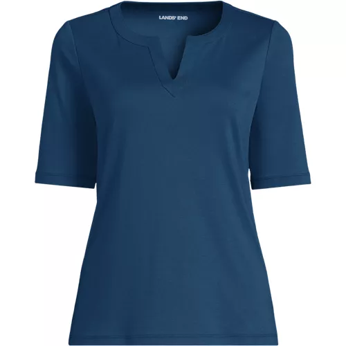 Women's Cotton Polyester Modern Half Sleeve Splitneck, Front