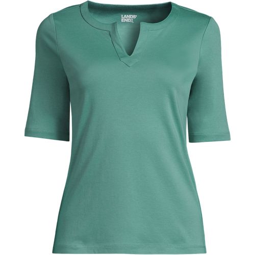 Women's Cotton Polyester Modern Half Sleeve Splitneck