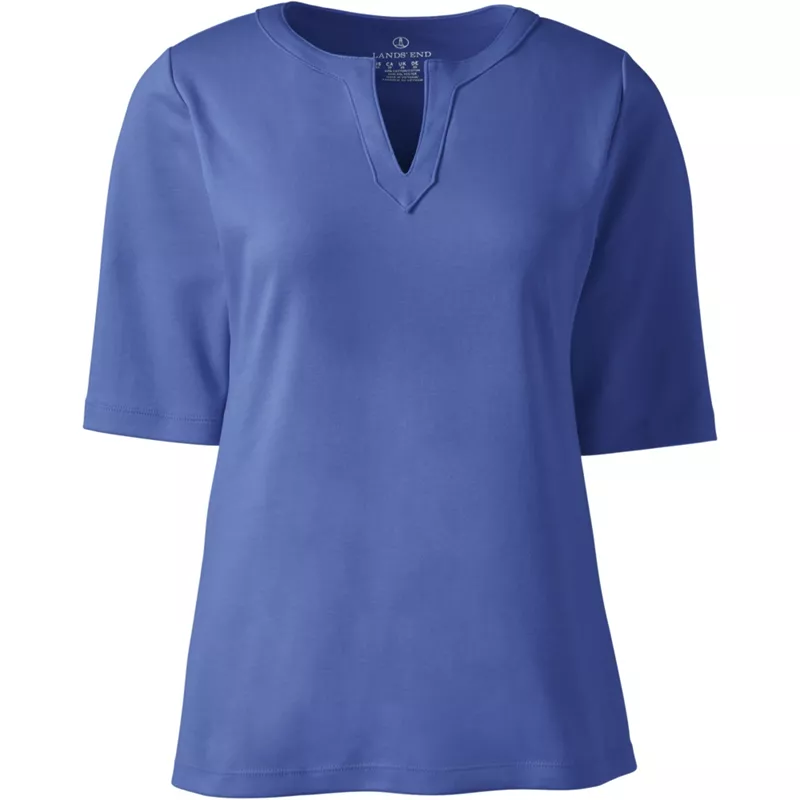Women's Cotton Polyester Modern Half Sleeve Splitneck, Front